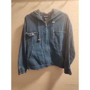 Denim & Co. Zip Front Hooded Jean Jacket Women's Size 1X Chest and Hip Pockets